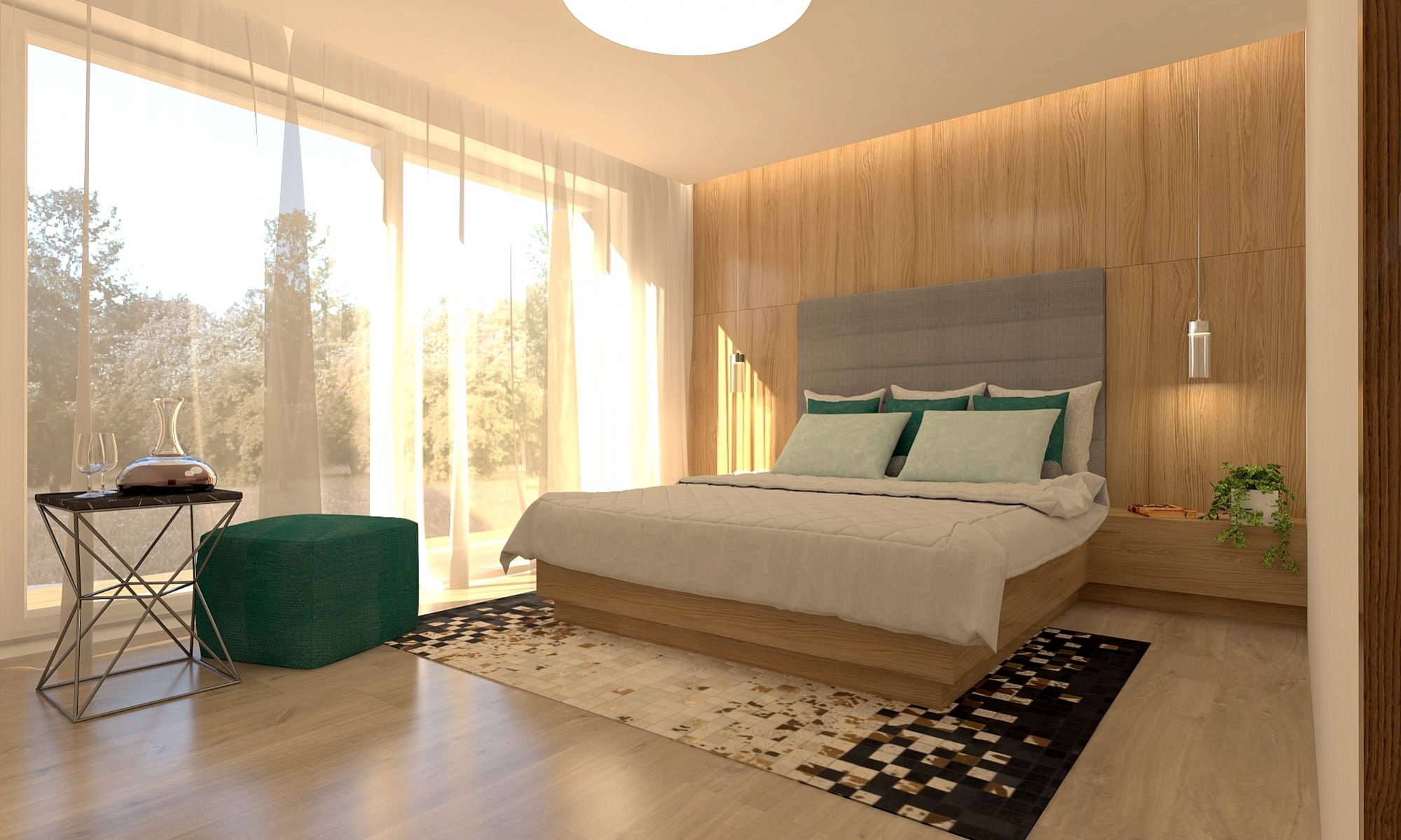 Спальня зеленая и древесная